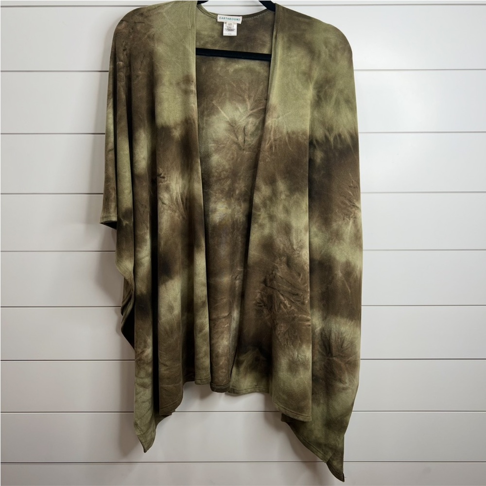 EARTHBOUND‎ Women's Olive Green Camo Tie Dye Drape Kimono. OS.